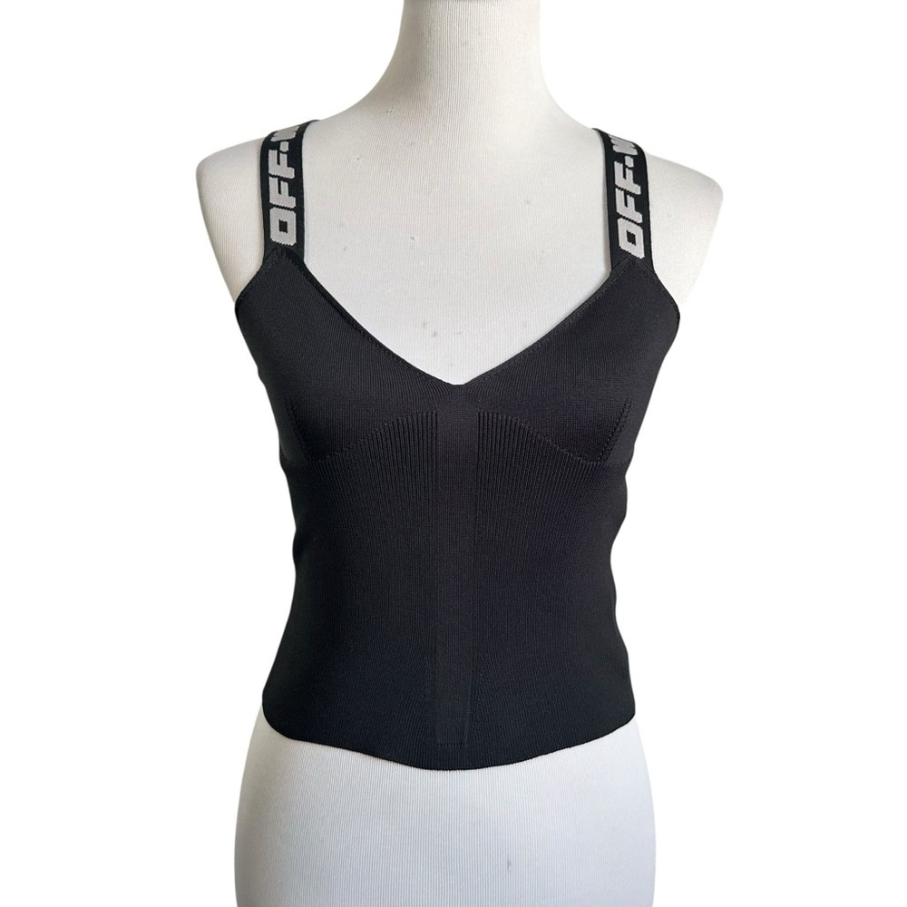 Off White Womens Knit Logo Band Tank Top Sz 40 US Small Black White Stretch